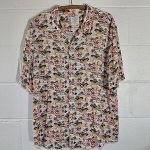 True Craft Hawaiian Tropical Button Front Mens LARGE Shirt Casual Short Sleeve